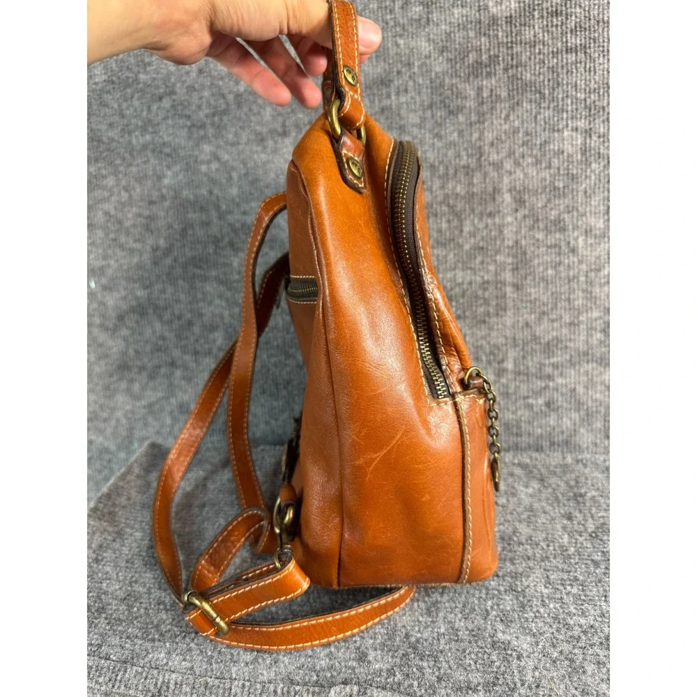 Patricia Nash Tan Tooled Leather Dome Backpack Crossbody Bag Floral